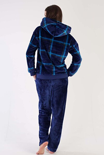 VİENETTA Kadın Welsoft Kapüşonlu Uzun Kol İndigo Pijama Takımı C3T0N3O088