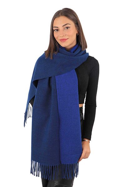 Bursa İpek Navy Blue Saks Double Sided Winter Shawl