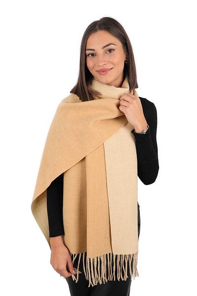 Bursa İpek Camel Cream Double Sided Winter Shawl