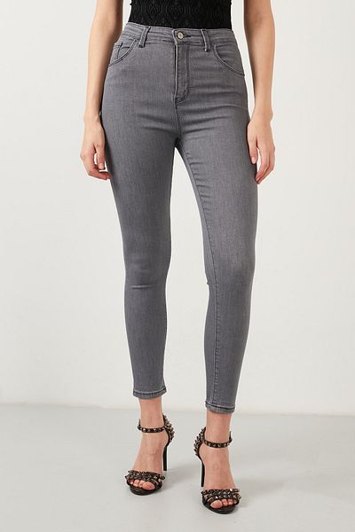Livik Gray Skinny Jeans Women's Ankle Length High Waist Denim Trousers