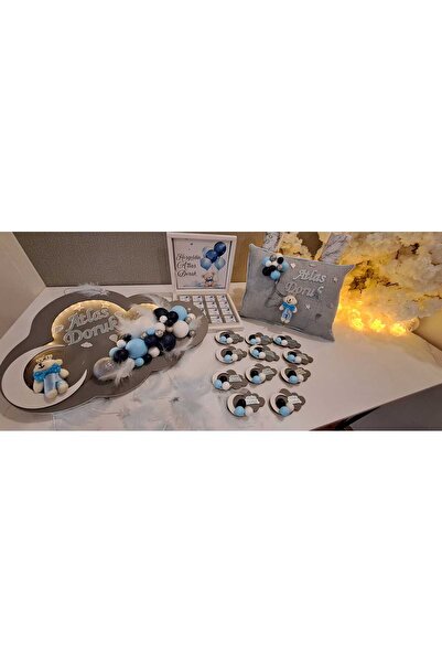 Sevil Tasarım Erkek Bebek Kapı Süsü&Takı Yastığı & Çikolata Kutusu & (20 Magnet) Hediyelik Set