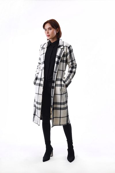 GİYSA Women's Maxi Length Plaid Coat