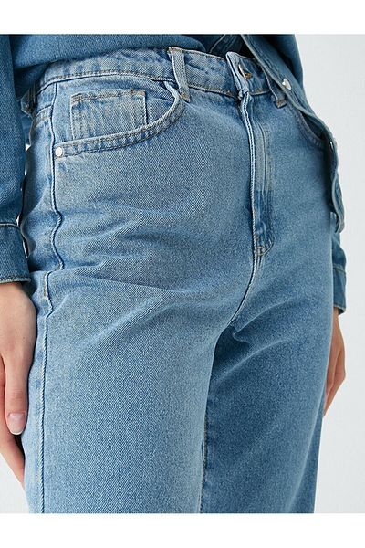 Trn JNS Light Blue Mom Jeans High Waist Denim Trousers Lycra Colorfast Extra Comfortable