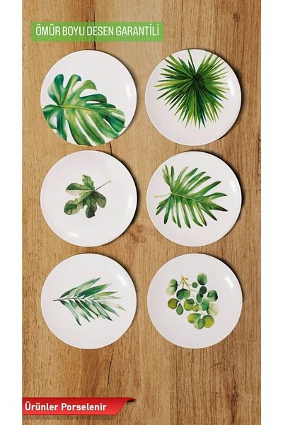 Güral Porselen Botanic 6-Piece Cake Plate, Patterned Cake Plate