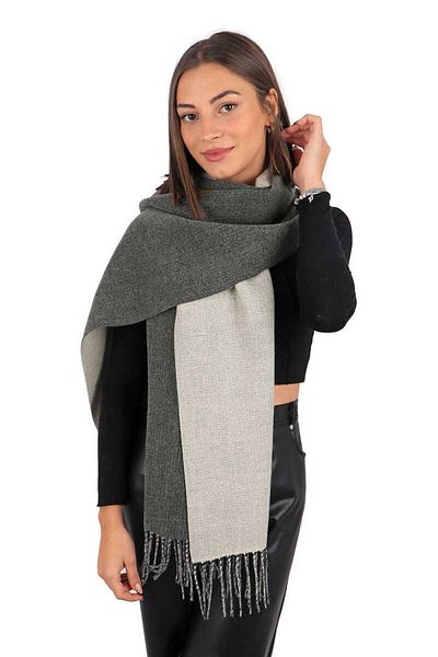 Bursa İpek Anthracite Cream Double Sided Winter Shawl