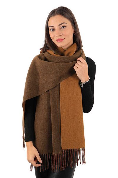 Bursa İpek Brown Tan Double Sided Winter Shawl