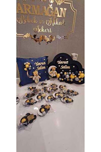 Sevil Tasarım Erkek Bebek Takı Yastığı & Ledli Kapı Süsü & (20 Magnet) Hediye...