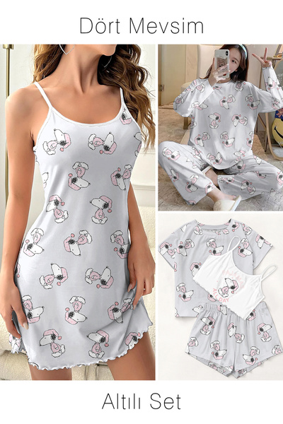 PEMBİŞ HOMEWEAR Set of Six SnoopyallDay Supersoft Basic Single Jersey