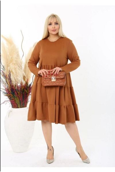 Butik Nilyam Plus Size Women's Midi Dress 21097 Orange