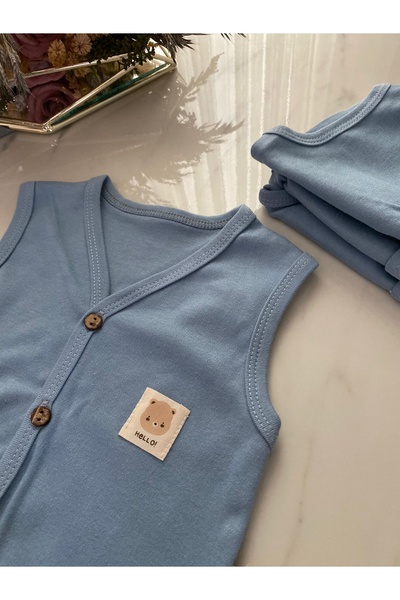 Curly Baby Boutique Hello Ayı Detaylı Erkek Bebek Yelek