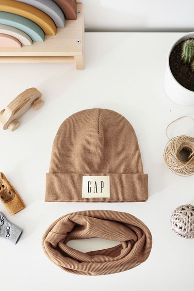 Doğan Collection Tan Ribbed Labeled Beanie Neck Collar Set