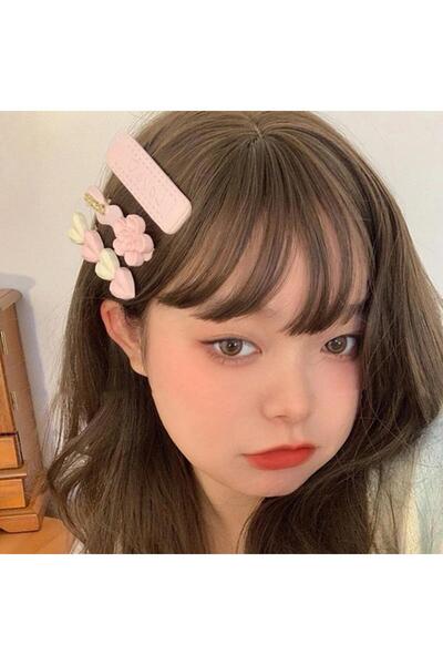 QUEEN AKSESUAR Εισαγόμενο πολυτελές γαλλικό μοντέλο σετ 5 μεταλλικών φιόγκων καραμέλας με λουλούδια, καρδιές, πέτρες, πέρλες και πόρπες σε ροζ χρώμα