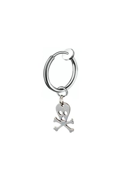 Jaida Moda Unisex Gray Steel Hoop Earrings - Compression with Skull Figure