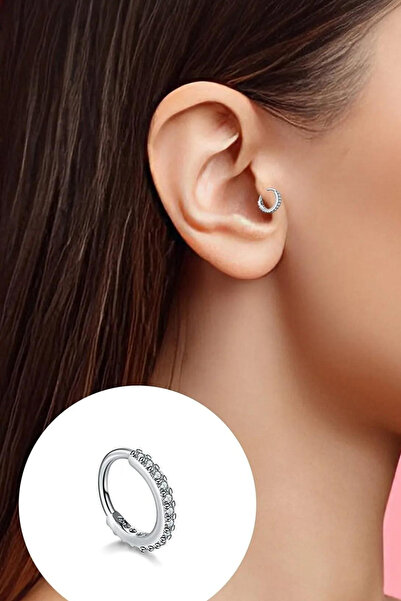 Jaida Moda Unisex Gri Zirkon Taşlı Tragus Helix Piercing