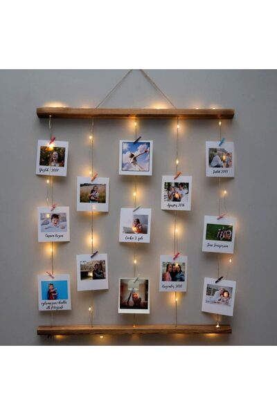 Efem Dekor 40x70 cm Duvar için Led Işıklı İpli ve Mandallı Çoklu Fotoğraf Çer...