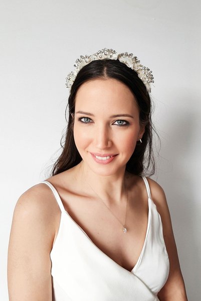 Bijusel Pearl Evening Dress Crown, Design Cream Crown, Bridal Engagement Crown