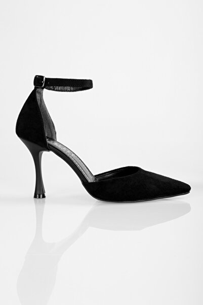 Shoeberry Women's Mauna Black Suede Heeled Shoes Stiletto