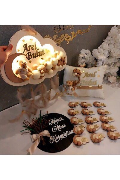 Sevil Tasarım Erkek Bebek Ledli Kapı Süsü & Takı Yastığı & (20 magnet) & Hoşg...