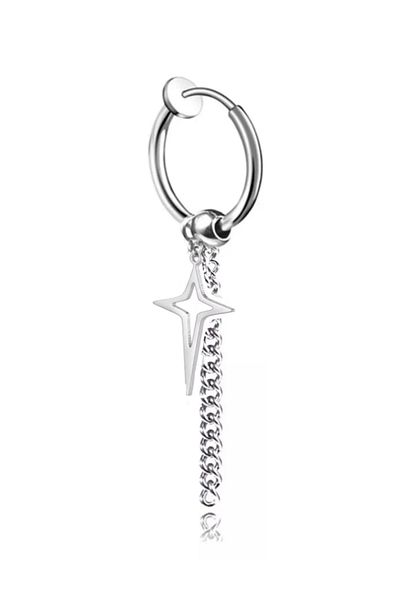 Jaida Moda Unisex Silver North Star Compression Hoop Steel Earrings