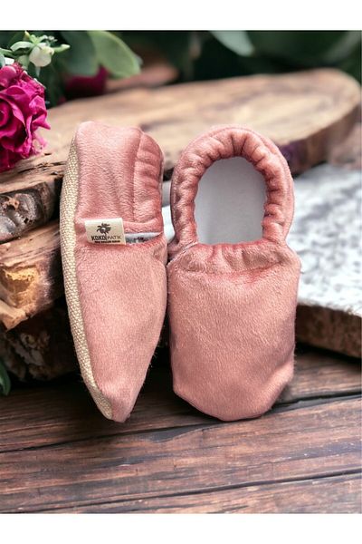 Kokopatik ,Non-Slip Sole,Organic Cotton Home Nursery Booties,Dried Rose Velvet Booties