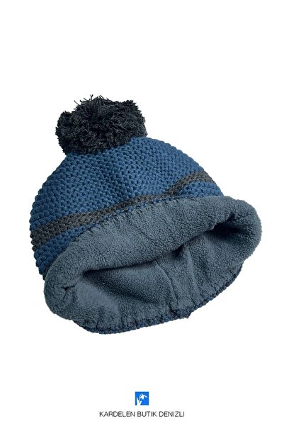 Kardelen Butik Denizli Children's Pompom Beret with Fleece Inside and Miflon (Age 5-9)