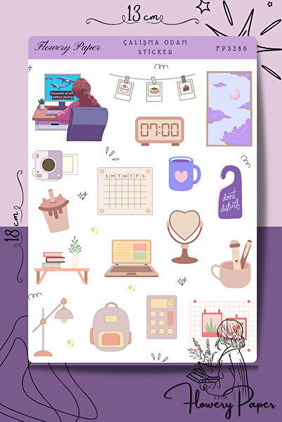 Flowery Paper Çalışma Odam Sticker Sayfası - Defter ,Ajanda , Journal,Scrapbo...