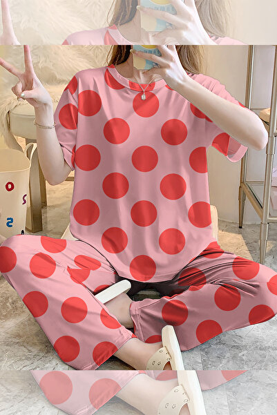 PEMBİŞ HOMEWEAR Short Sleeve Pajama Set GoodNight RedPink Supersoft Basic Sin...