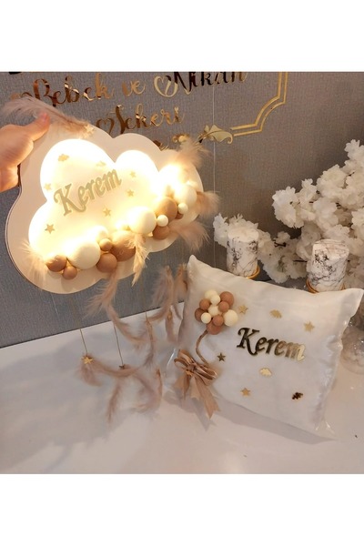 Sevil Tasarım Erkek Bebek Ledli Bubble Kapı Süsü & Takı Yastığı