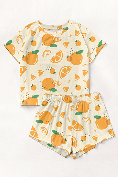 PEMBİŞ HOMEWEAR Kısa Kollu Şort Pijama Takımı Orange1 Supersoft Basic Süprem