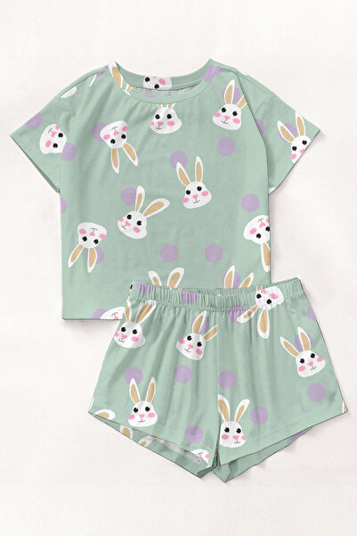 PEMBİŞ HOMEWEAR Kısa Kollu Şort Pijama Takımı Rabbit1 Supersoft Basic Süprem