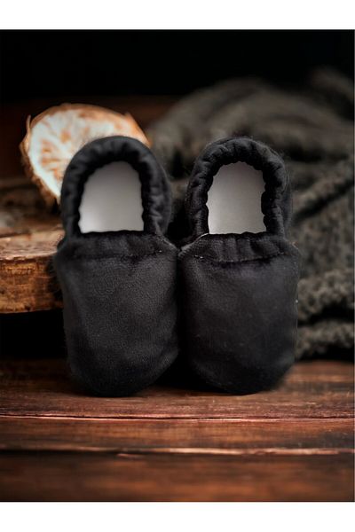 Kokopatik ,Non-Slip Sole,Organic Cotton Home Nursery Booties,Black Velvet Booties