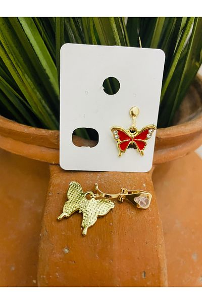 1PARÇAMAVİ Rhinestone Butterfly Pinching Clip Children's - Adult Earrings - Perforation-free Earrings