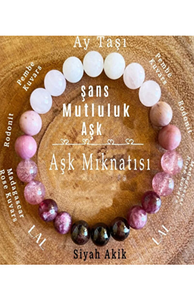 STORE ZARMAN Aşk Ve Şans Mıknatısı Bileklik( Ay Taşı ,P.Kuvars , Madagaskar Kuvars , Mor Ceyt , Akik ,Rodonit )