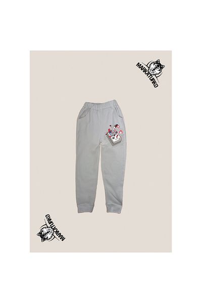 MarkaTurko Mario Atari Printed Unisex Special Design Βαμβακερή γκρι παιδική φόρμα 2405-79g