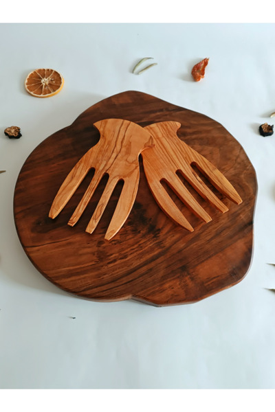 Artful 15 سم خشب زيتون صناعة يدوية - لوح خشبي يقدم يد السلطة