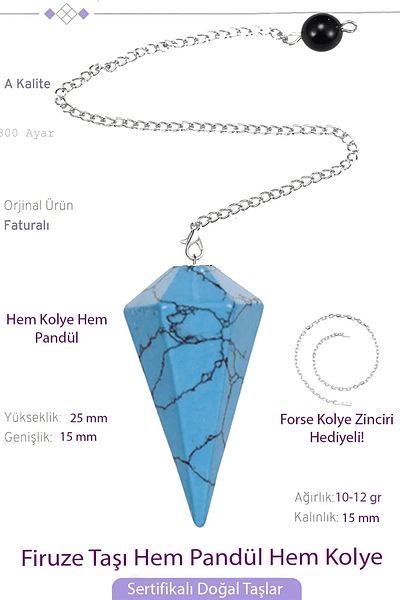 Tesbih Atölyesi Certified Turquoise Stone Pandula Pendulum Both Pandula and Necklace