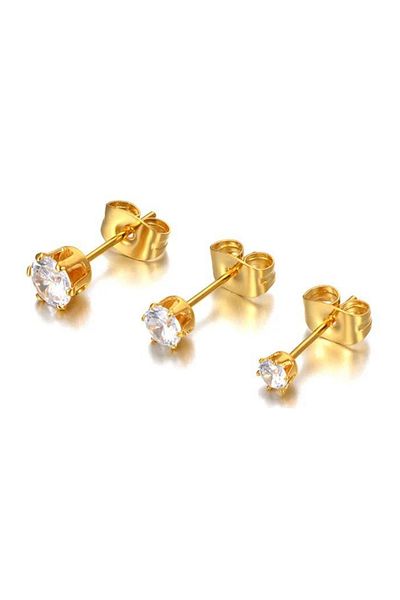 Jaida Moda Unisex Gold Surgical Steel 3 Pieces Zircon Earrings