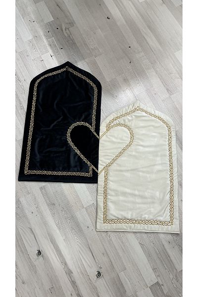 KARDE ÇEYİZ Heart Prayer Rug - Heart Prayer Rug - Paired Heart Prayer Rug Set - With Pearl Prayer Beads Gift - SAPPHIRE