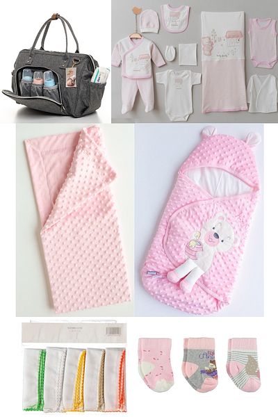 Necix's 6-Piece CUTE MONTHS BIRTH SET (10-Piece HOSPITAL EXIT, BABY BAG, SWADDLE, BLANKET, WIPES AND SOCKS SET)