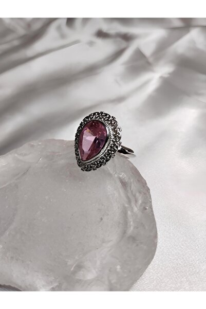 ecemgümüş Damla Modelli Doğal Taşlı Ayarlanabilir Çelik Kadın Yüzük