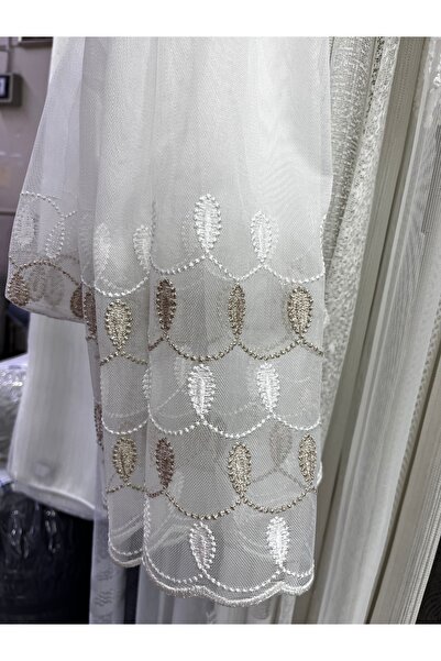 Fon Dünyası Завеса от тюл с разпръснат мотив, капучино, мръсно бяло (1/3 плътен килим)