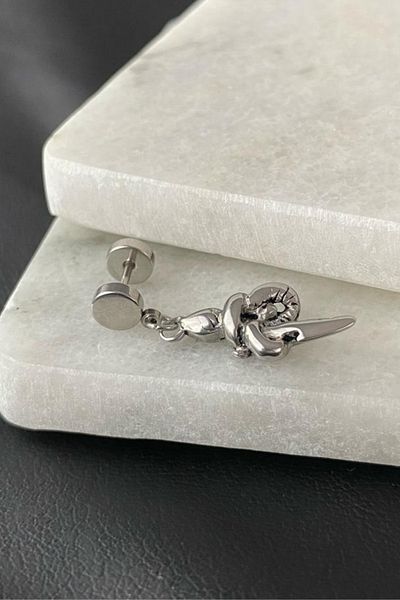 Jaida Moda Unisex Gothic 316l Surgical Steel Tunnel Look Snake Figure Dangle Nail Earrings