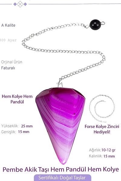 Tesbih Atölyesi Certified Pink Agate Stone Pandula Pendulum Both Pandula - Both Necklace