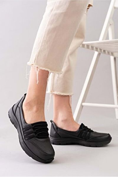 Konfores 1585-415957 Pantofi de sezon din piele naturală cu talpă anatomică - Nkt01585-negru-39