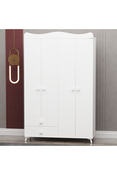 Garaj Home Elegant Beşik ve Yıldız 4 Kapaklı Dolap - Beyaz