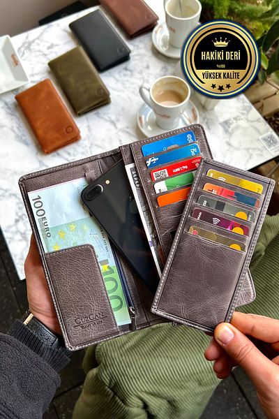 CüzCan Πορτοφόλι Piarde Anthracite Grey Unisex Γνήσιο Δερμάτινο Πορτοφόλι με θήκη για κάρτες και θήκη τηλεφώνου