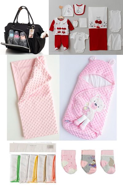Necix's 6-Piece CUTE MONTHS BIRTH SET (10-Piece HOSPITAL EXIT, BABY BAG, SWADDLE, BLANKET, WIPES AND SOCKS SET)