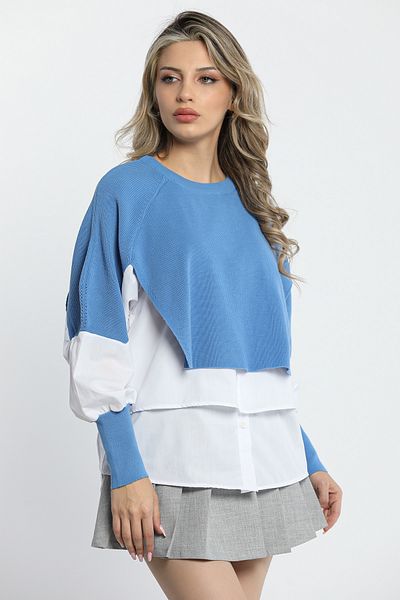 GÜLSELİ Indigo Stylish Shirt Garnished Knitwear Μπλούζα - Γυναικεία Μόδα