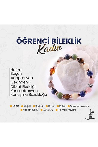 OSMANLI DOĞAL TAŞ Girl's Student Certified Bracelet - Jade, Tiger, Smoky Quartz and Calcite