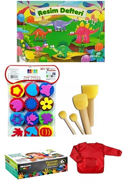 TİFOYS Parmak Boyama Seti , Resim Defteri, Boya, Eva Sünger, Fırça , Boyama Önlüğü